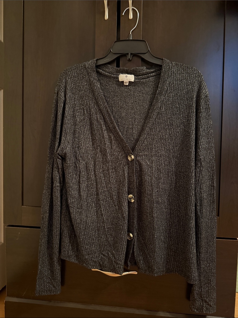 SOCIALITE Charcoal Ribbed Button-Front Cardigan